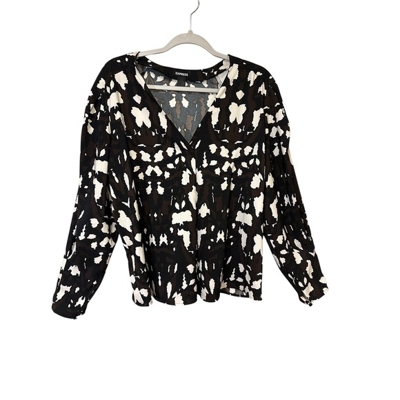 Express Tops - Express Women's Long Sleeve V-Neck Blouse Top Animal Print Casual